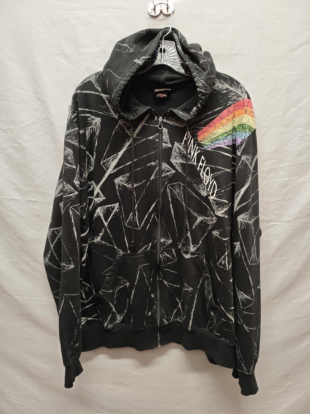 Pink Floyd Hoodie Mens XL Black Full Zip Rainbow Graphic Band Rock Aces & Eights